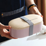 Oval Simple Lunch Box Wooden Sushi Sealed Leak-proof Lunch Box with Cutlery, Single-layer
