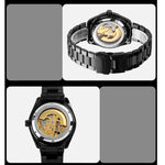 SKMEI 9194 Men Automatic Skeleton Mechanical Steel Band Watch, Black, Silver, Golden Black Face, Rose Gold, Golden Gold Face