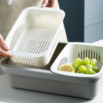 Double-layer Classification Square Drain Basket Kitchen Household Plastic Fruit and Vegetable Basket, Dark Red, Yellow Blue, Grass Green, Light Gray