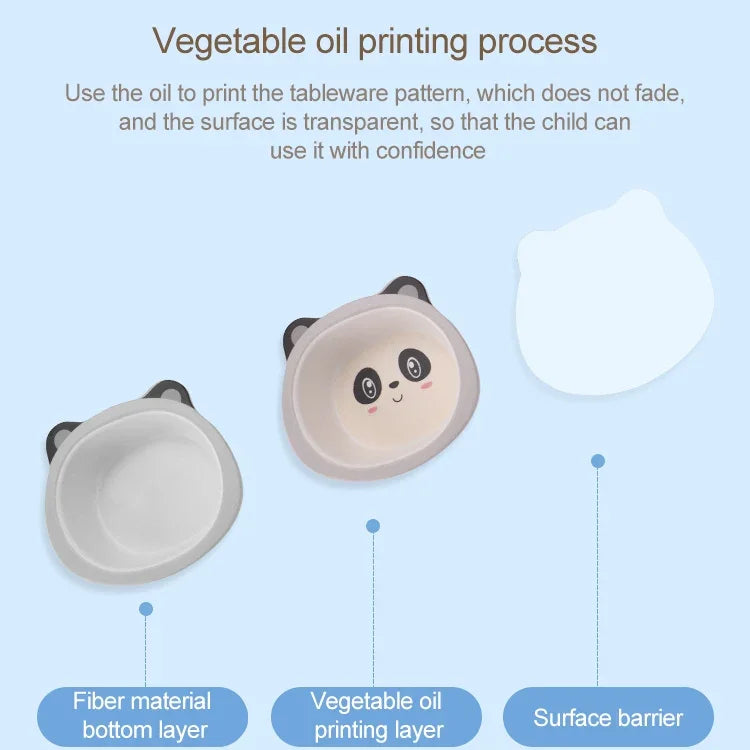 Bamboo Fiber Children Tableware Set Household Cute Cartoon Baby Food Supplement Plate Set, 040 Giraffe, 041 Cow, 042 Lion, 043 Monkey, 044 Panda, 045 Frog