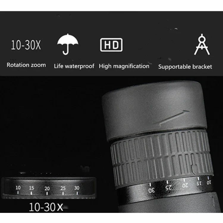 Continuous Zoom Single Tube Low Light Night Vision HD High Magnification Telescope, 10-30X50