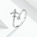 925 Sterling Silver Ring Plane Zircon Open White Gold Plated Ring, SCR623