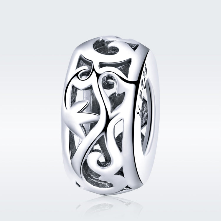 S925 Sterling Silver Vintage Curly Grass Pattern Love Heart-shaped Beads, SCC716