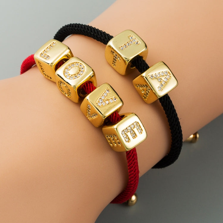 English Letter Beads Bracelet Brass Micro-inlaid Couple Red String Pull DIY Bracelet Jewelry, A, B, C, D, E, F, G, H, I, J, K, L, M, N, O, P, Q, R, S, T, U, V, W, X, Y, Z