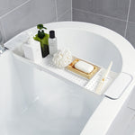 Retractable Drain Bathtub Rack Bathroom Plastic Soaking Tub Rack Bathtub Shower Storage Rack, White+Gray