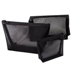 Black Transparent Mesh Cosmetic Bag Three-piece Large Capacity Travel Cosmetic Storage Bag, Three-piece Storage Bag