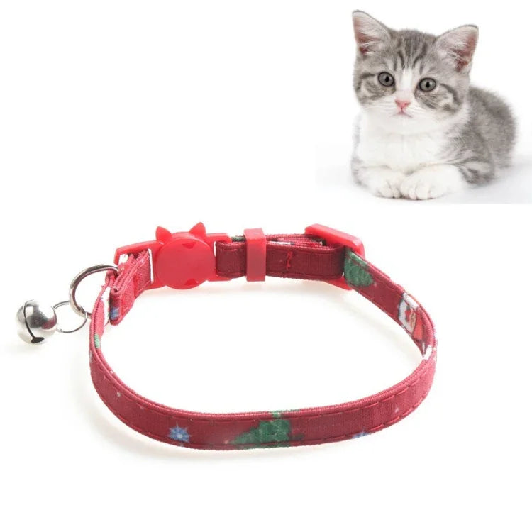 Christmas Snowman & Tree Pattern Pet Collar with Bells, With Bow, Without Bow