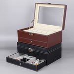 PU Leather 12-bit Watch Box Double-layer Jewelry Box Storage Display Box, PU Leather Brown