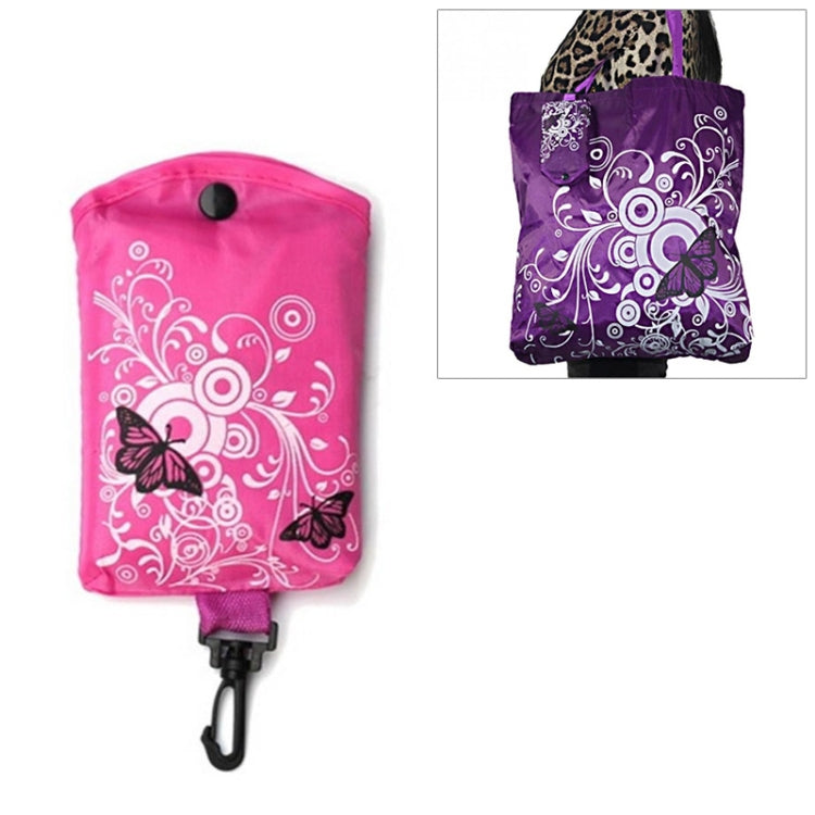 Foldable Shopping Bag Butterfly Flower Oxford Fabric Shoulder Bag Reusable Tote Bag, purple, coffee, red, rose red, purple red, sapphire blue, sky blue, orange, black