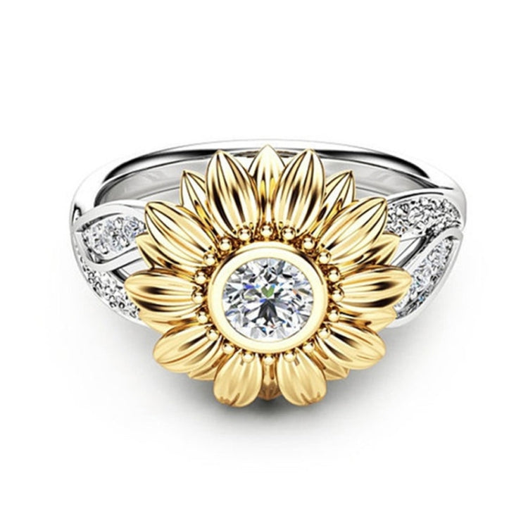Fashion Female Cute Sunflower Crystal Rings for Women, 11