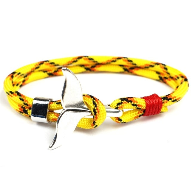 Whale Tail Anchor Charm Nautical Survival Rope Chain Bracelets, Dark blue, Black, Black red, Red, Black blue, Yellow, Colorful, Blue