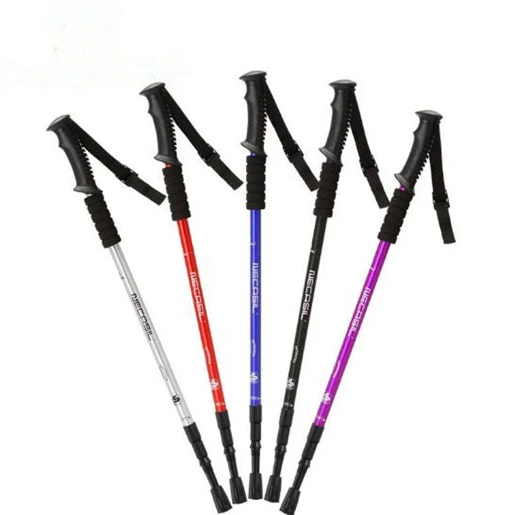 NECASIL Three-section Aluminum Alloy Straight Handle Retractable Trekking Trekking Pole, Three-section (Black), Three-section (Red), Three-section (Blue), Three-section (Silver)