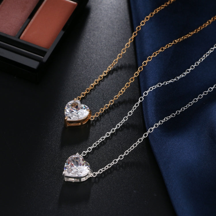 Crystal Heart Pendant Necklace Female Short Chain Necklace, Gold, Silver