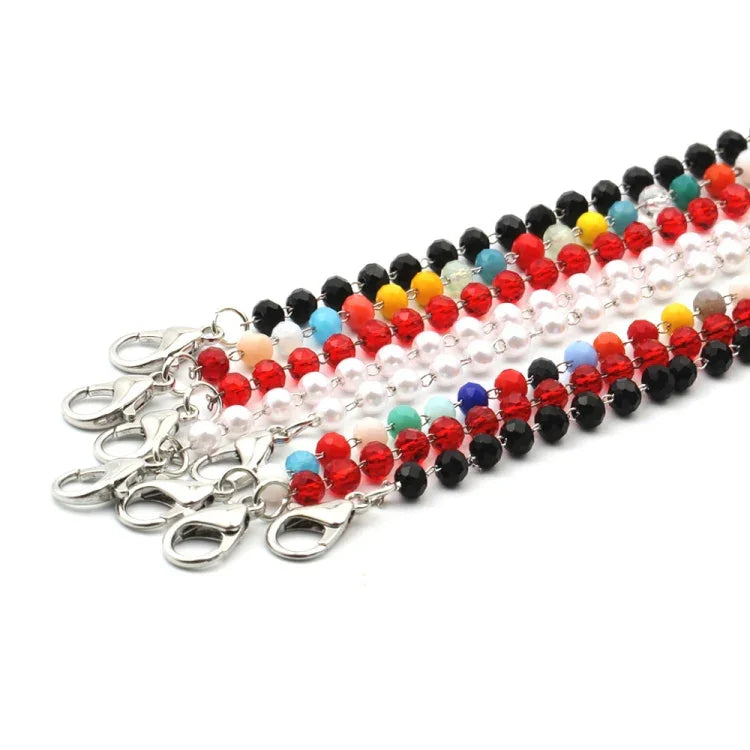 Mask Lanyard Handmade Crystal Bead Chain Anti-Drop Hanging Glasses Chain, White