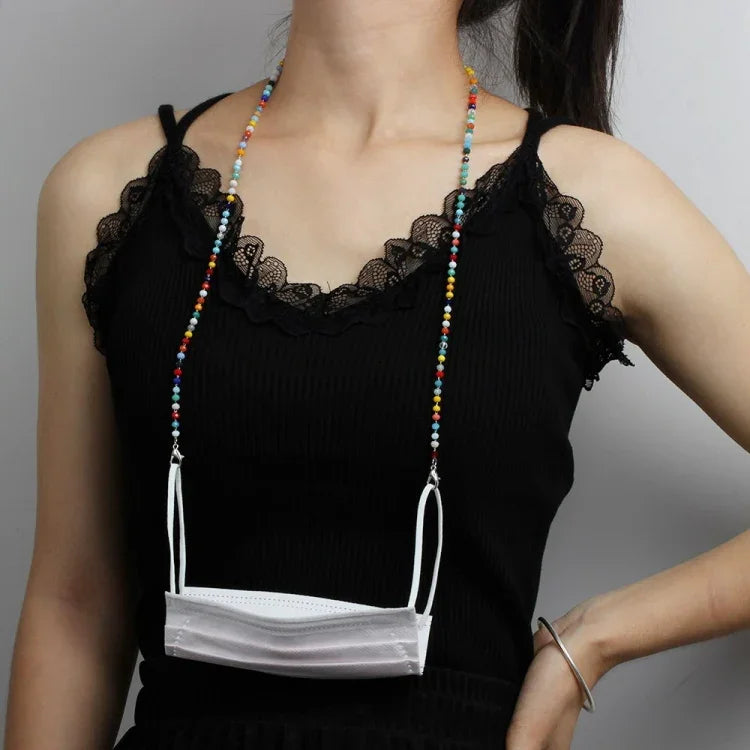 Mask Lanyard Handmade Crystal Bead Chain Anti-Drop Hanging Glasses Chain, White