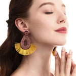 Bohemian Tassel Earrings Female Ethnic Style Rice Bead Earrings, Red, Camel, Yellow, Green, Black