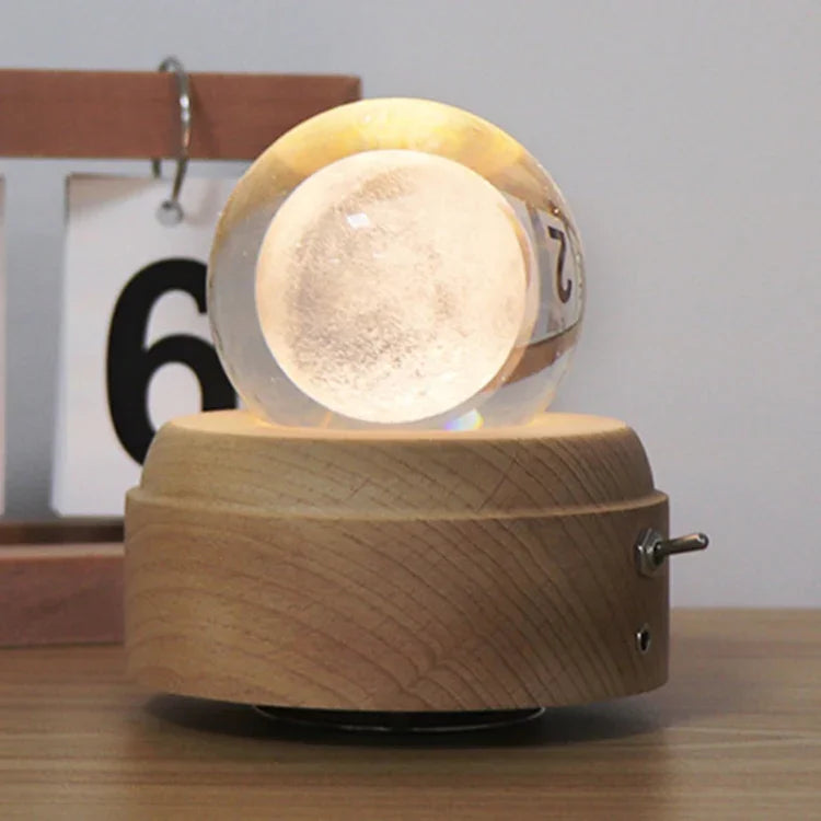 Girl Bedside Lamp Crystal Ball Wooden Base Music Box Charging Glow Rotating Night Light, Random Music, Ballet, Castle, Unicorn, Flying Pig, Dogs, Drawing Girl, Whale, Deer, Deer Head, Cat, Mermaid, Dandelion, Balloon Bear, Christmas Tree, Double Pig   ...