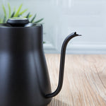 304 Stainless Steel Coffee Hand Pot Wooden Handle Coffee Pot Teflon Long-Mouth Slender Pot, Without Thermometer, With Thermometer
