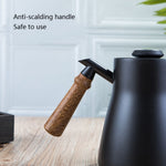 304 Stainless Steel Coffee Hand Pot Wooden Handle Coffee Pot Teflon Long-Mouth Slender Pot, Without Thermometer, With Thermometer