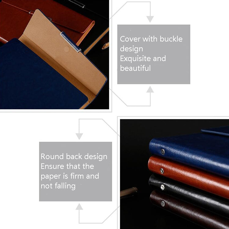 Business Notebook Imitation Leather PU Tri-Fold Loose-Leaf Notepad, A5