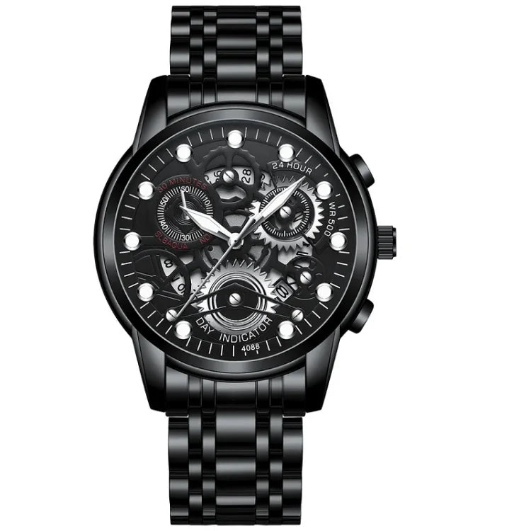 FNGEEN 4088 Men Hollow Quartz Watch Student Waterproof Luminous Watch, Full Gold Gold Surface, Full Gold Black Surface, Black Steel Black Surface White Nails, Black Steel Black Surface Gold Nails, Gold And Gold Surface, Gold Black Surface              ...
