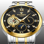 FNGEEN 2166 Men Three-eye Hollow Quartz Watch Student Sports Electronic Watch, Black Steel Black Surface Gold Nails, Between Gold Black Surface, Between Gold Blue Surface, Between Gold White Surface, White Steel White Surface, White Steel Blue Surface