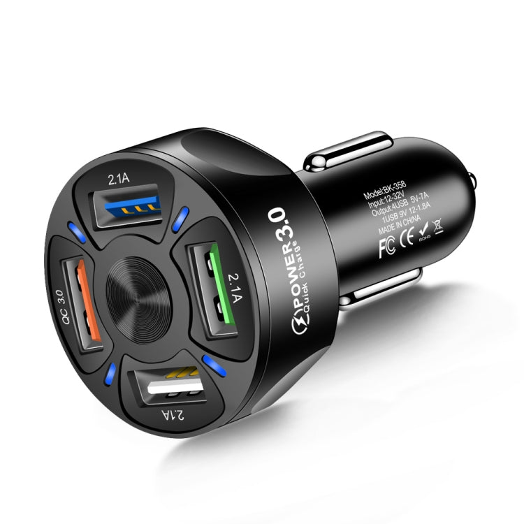 BK-358 3A QC3.0 4USB Car Charger One For Four Mobile Phone Car Charger, Black, White