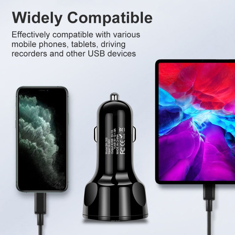 BK-358 3A QC3.0 4USB Car Charger One For Four Mobile Phone Car Charger, Black, White