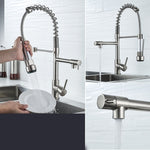 Copper And Nickel Brushed Double Outlet Spring Faucet Rotatable Kitchen Hot And Cold Water Faucet, Brushed Silver