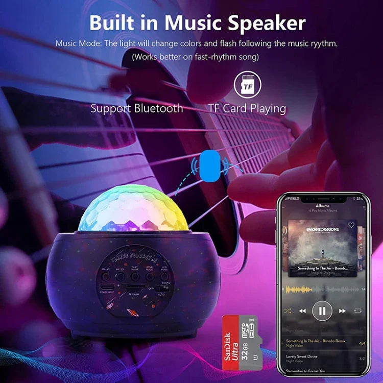 DQ-M3 LED Rotating Starry Sky Light Bluetooth Music Planets Ocean Projector Support TF Card,Style:, USB + Bluetooth, Battery + Bluetooth
