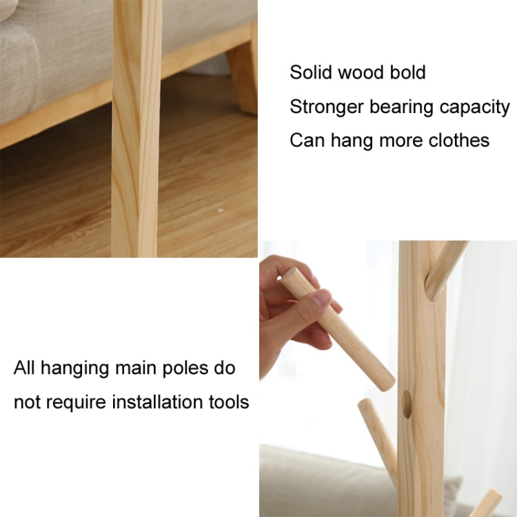 Solid Wood Floor Coat Rack Living Room Bedroom Clothes Organizing Storage Rack, White, Wood Color, Coffee