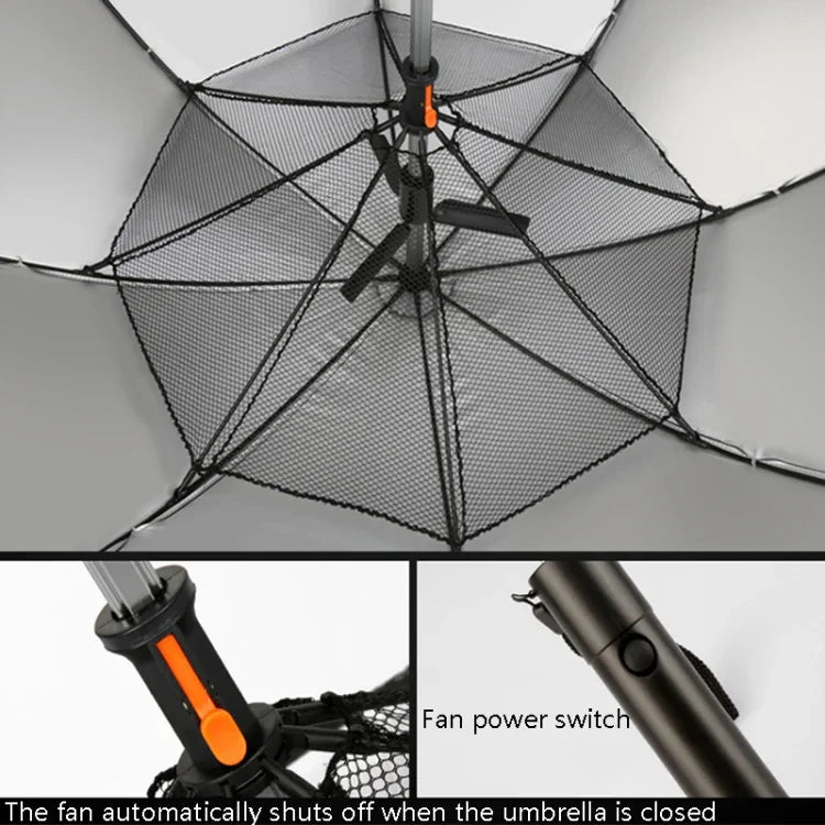 PGM YS005 Golf Umbrella Self-Contained Electric Fan Sunscreen Umbrella, Dark Blue, Black, Lake Blue