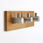 Stainless Steel Bamboo Wood Three Row Hook Kitchen Bathroom Door Adhesive Hook, Door Sticky Three Hook