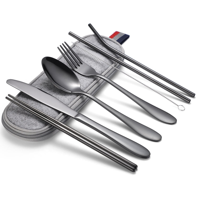 7 in 1 Cutlery Spoon Chopsticks And Straw Set Stainless Steel Portable Cutlery Set, Silver + Light Bag, Gold+ Light Bag, Rose+ Light Bag, Symphony + Light Bag, Black+ Light Bag, Silver + Deep Bag, Gold  + Deep Bag, Rose  + Deep Bag, Symphony + Deep Bag...