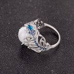 Vintage Silver Hollow Natural Opal Rings Feather Pattern Rings for Women Jewelry, 6, 7, 9