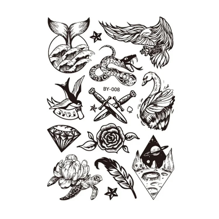 10 PCS Dark Fluorescent Color Changing Animal Luminous Flower Arm Waterproof Adult Tattoo Stickers, BY-001, BY-002, BY-003, BY-004, BY-005, BY-006, BY-007, BY-008