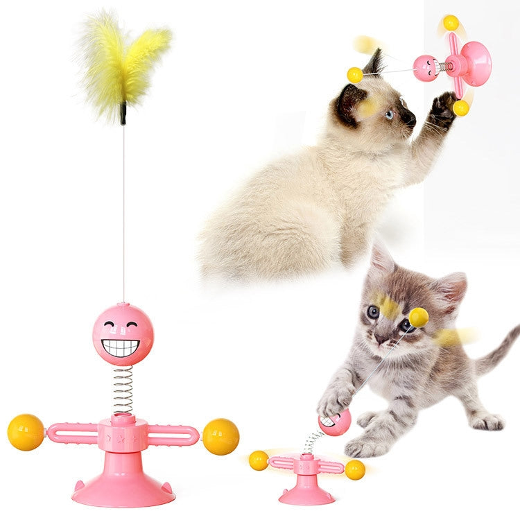 Spring Man Funny Cat Toy Cat Sucker Toy Funny Cat Feather Funny Cat Ball, Yellow, Pink, Brown