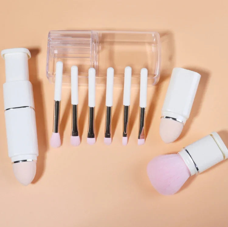 8-in-1 Square Makeup Brush Mini Portable Retractable Blush Brush Eye Shadow Brush Novice Makeup Set, 8 in 1(Milk White), 8 in 1( Wine Red), 8 in 1(Light-skinned), 8 in 1(Light Blue)
