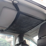 Car Ceiling Storage Net Bag Draw Rope Double-Layer Zipper Car Storage Net Pocket, 80x55cm