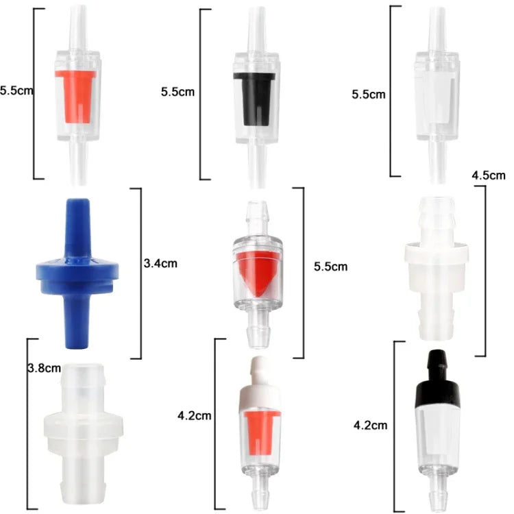 20 PCS Fish Tank Oxygen Pump Trachea Check Valve, 4mm (Red), 4mm (Black), 4mm (White), 4mm (Blue), 8mm (Red), 10mm (White), 12mm (White), 4mm (White Red)