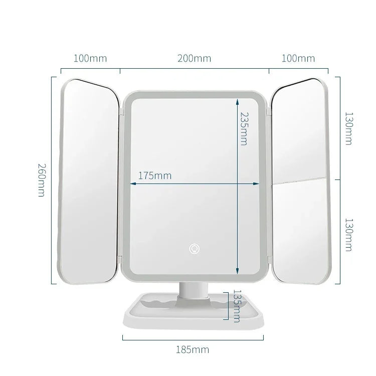 430 Three-Sided Folding LED Makeup Mirror Table Lamp, Plug-in Style, Charging Style, Three-color Light Charging Style