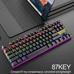 XUNFOX K80 87 Keys Wired Gaming Mechanical Illuminated Keyboard, Cable Length:1.5m, White Yellow, Black Gray, Pink White, Blue White, White Blue, Yellow White, Gray Black