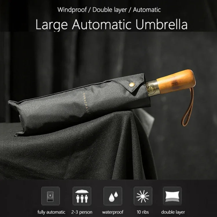 PARACHASE Ten-bone Double-layer Large Windproof Business Automatic Folding Umbrella, Grey, Black, Navy, Khaki