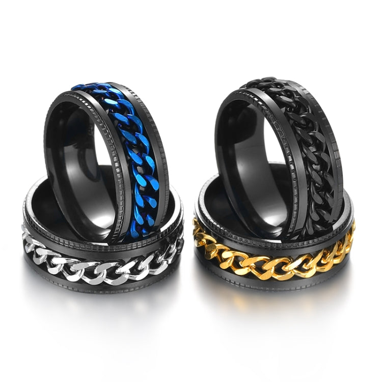 2 PCS Men Stainless Steel Embossed Turnable Chain Rings, Black, Steel Color, Black Steel Color, Dark Blue