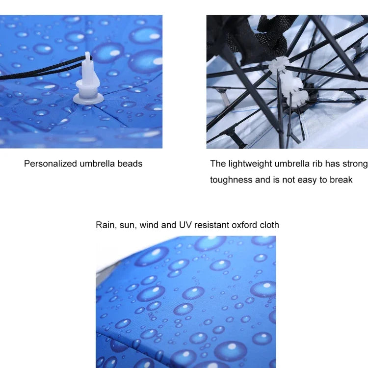 Double-layer Fishing Umbrella Hat Outdoor Sunscreen And Rainproof Folding Umbrella Hat, 95 Blue (Elastic Band), 95 Silver (Elastic Band), 95 Blue (Rubber Sleeve), 95 Silver (Rubber Sleeve), 80 Blue, 80 Camellia, 95 Blue Vinyl (Rubber Sleeve)