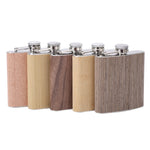 6oz Wood Leather Hip Flask Stainless Steel Whiskey Wine Alcohol Flagon, Style 1, Style 2, Style 3, Style 4, Style 5