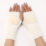 Autumn And Winter Women Fingerless Fur Ball Gloves Knitted Wool Warm Sleeves, Black, White, Dark Gray, Light Grey, Coffee, Wine Red, Khaki, Cream Color