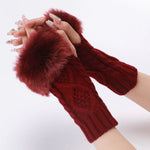 Ladies Short Type Furry Gloves Diamond Knit Warm Fingerless Arm Sleeves, Beige, Dark Gray, Light Grey, White, Black, Wine Red, Tibetan, Coffee, Khaki