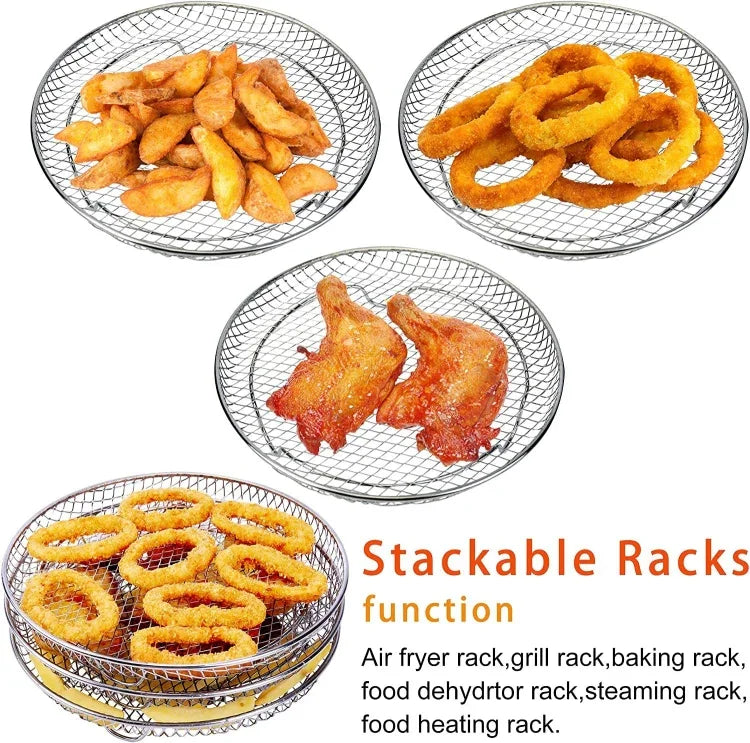 Air Fryer Accessories 8-inch Three Layer Round Grill Steam Rack, Round