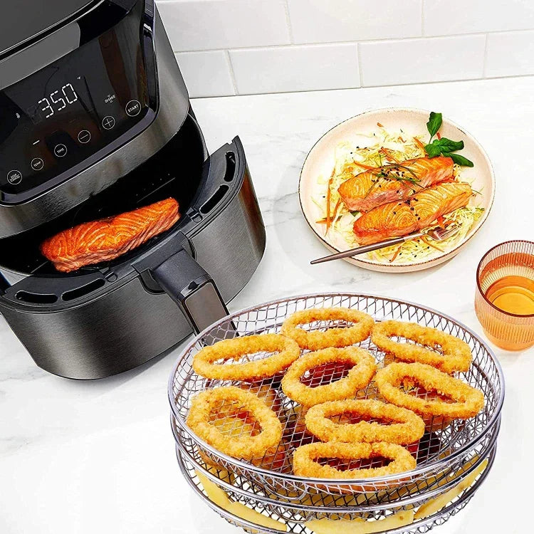 Air Fryer Accessories 8-inch Three Layer Round Grill Steam Rack, Round